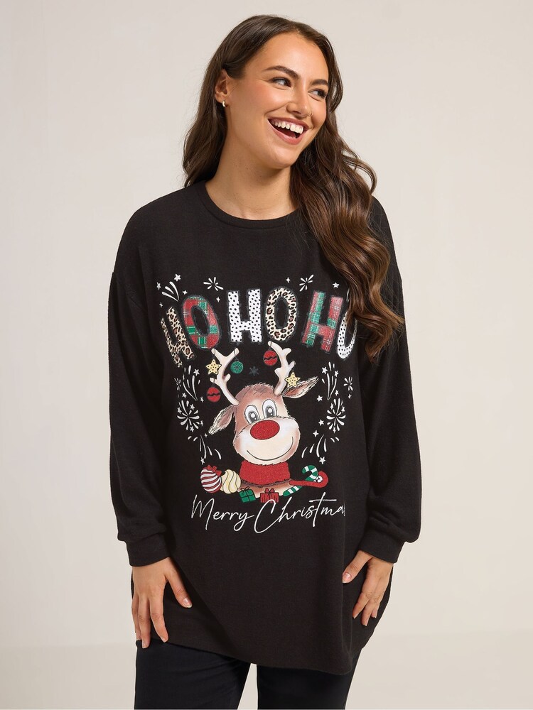 Yours Curve Black Raindeer Novetly Jumper - Image 1 of 5