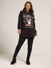 Yours Curve Black Raindeer Novetly Jumper - Image 2 of 5