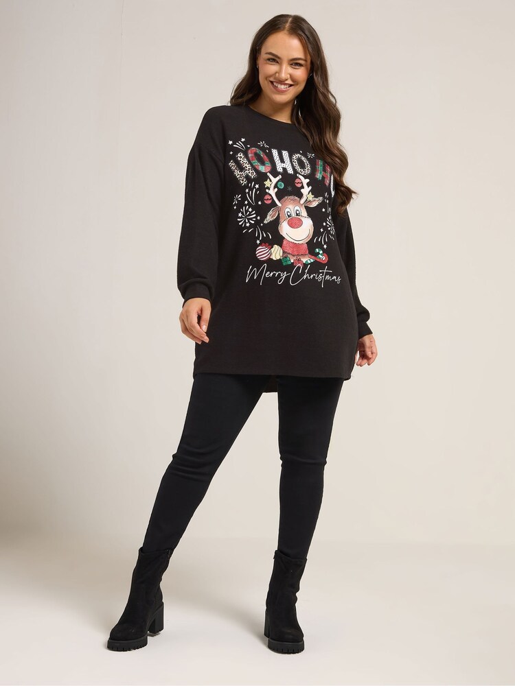 Yours Curve Black Raindeer Novetly Jumper - Image 2 of 5