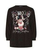 Yours Curve Black Raindeer Novetly Jumper - Image 5 of 5