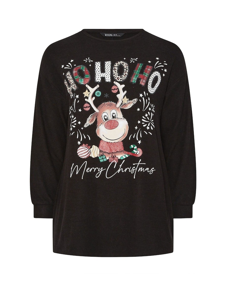 Yours Curve Black Raindeer Novetly Jumper - Image 5 of 5