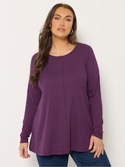 Yours Curve Purple Button Front Henley A-Line Top - Image 1 of 5