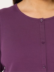 Yours Curve Purple Button Front Henley A-Line Top - Image 4 of 5