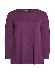 Yours Curve Purple Button Front Henley A-Line Top - Image 5 of 5