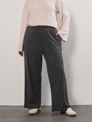 Yours Curve Grey Ribbed Wide Leg Joggers - Image 1 of 5