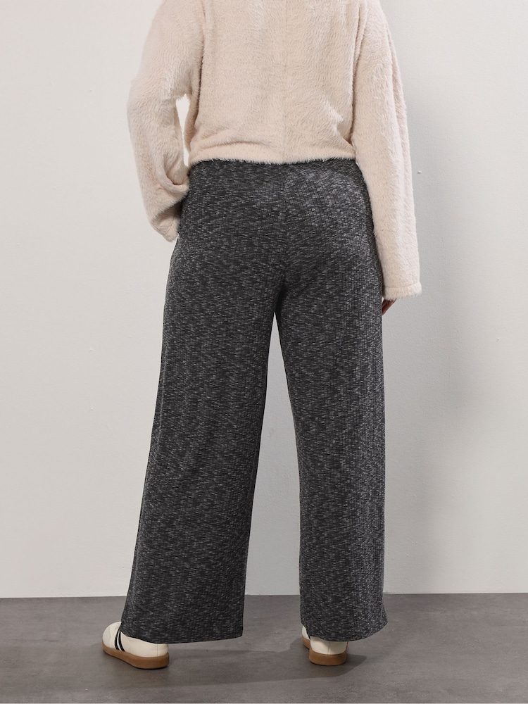 Yours Curve Grey Ribbed Wide Leg Joggers - Image 2 of 5