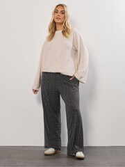 Yours Curve Grey Ribbed Wide Leg Joggers - Image 3 of 5