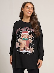Yours Curve Black Gingerbread Man Novelty Jumper - Image 1 of 5