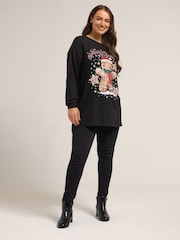Yours Curve Black Gingerbread Man Novelty Jumper - Image 2 of 5