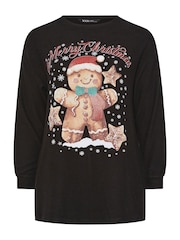 Yours Curve Black Gingerbread Man Novelty Jumper - Image 5 of 5