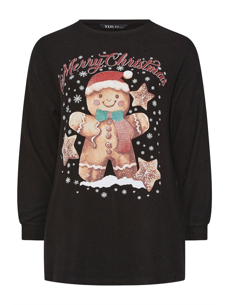 Yours Curve Black Gingerbread Man Novelty Jumper - Image 5 of 5