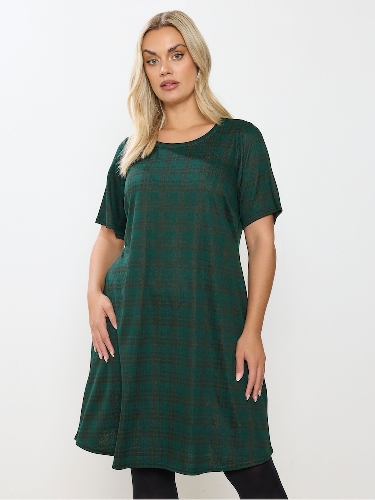 Yours Curve Green Check Flippy Pinafore Dress - Image 1 of 5