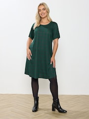 Yours Curve Green Check Flippy Pinafore Dress - Image 2 of 5