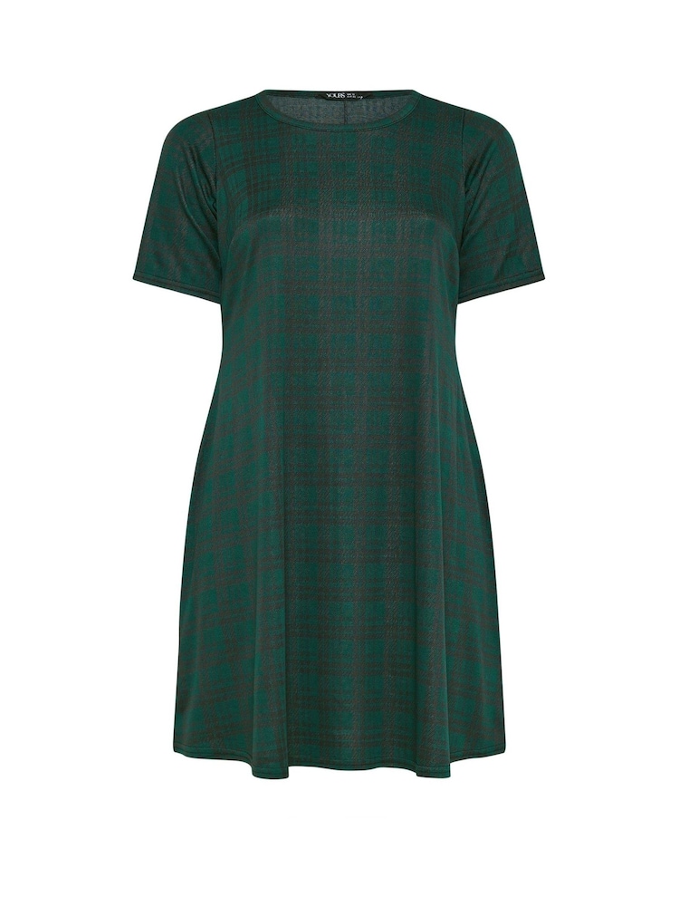 Yours Curve Green Check Flippy Pinafore Dress - Image 5 of 5