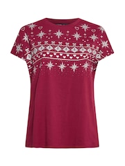 Yours Curve Red Grownon Fairisle Glitter T-Shirt - Image 5 of 5