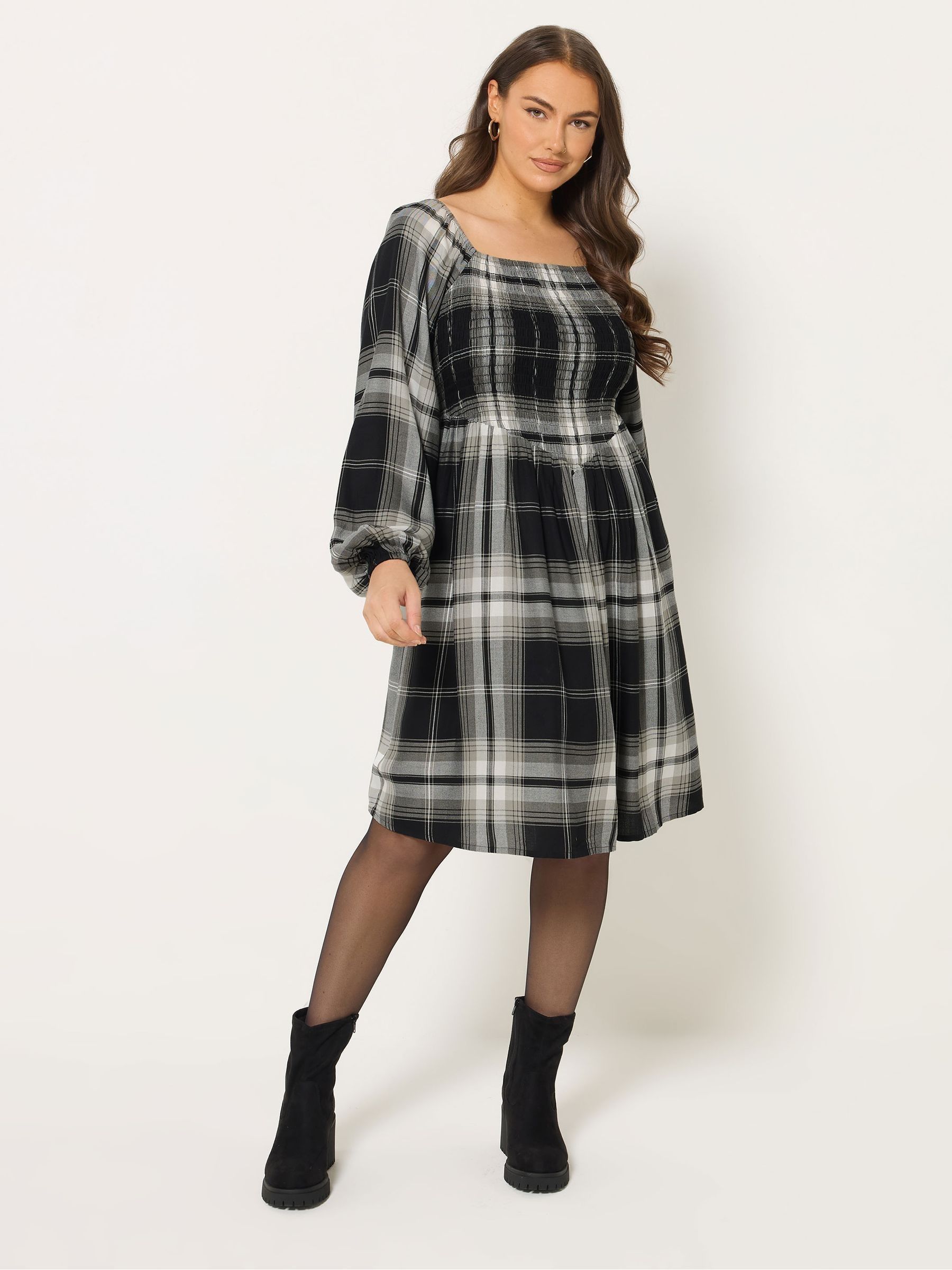 Buy Yours Curve Black Check Shirred V Waist Dress from Next USA