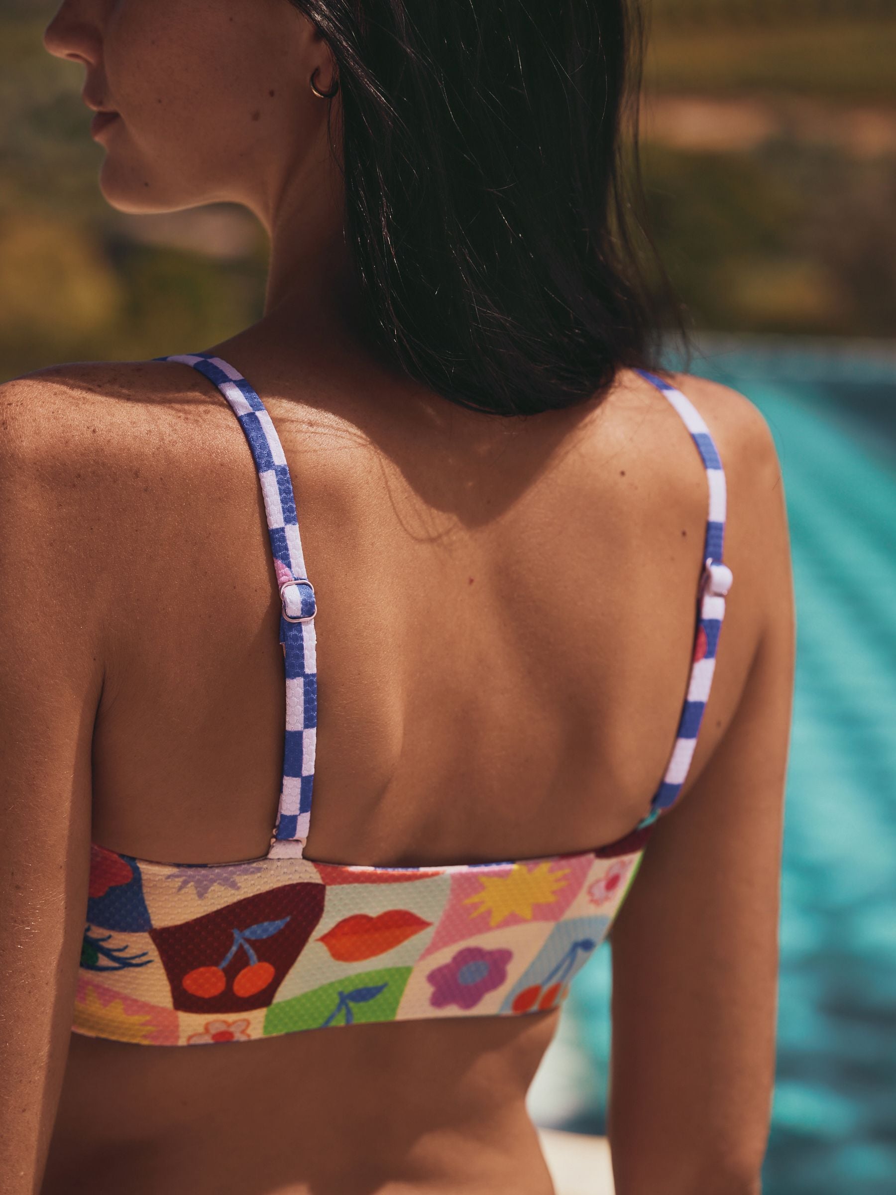 Buy Eleanor Bowmer Blue Check Reversible Bandeau Bikini Top from