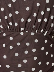 Yours Curve Brown London Polkadot Gathered Mesh Dress - Image 2 of 5