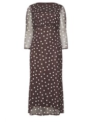 Yours Curve Brown London Polkadot Gathered Mesh Dress - Image 5 of 5