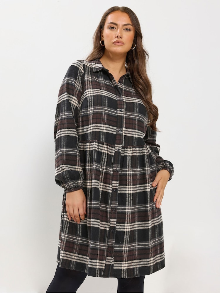 Yours Curve Black Check Shirt Dress - Image 1 of 5 Yours Curve Black Check Shirt Dress - Image 1 of 5