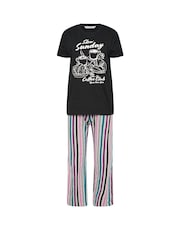 PixieGirl Petite Black Sunday Coffee Club Short Sleeve Wide Leg PJ Set - Image 4 of 5