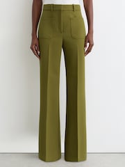 Reiss Chartreuse Green Priya Twill High-Rise Flared Trousers - Image 3 of 7