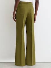 Reiss Chartreuse Green Priya Twill High-Rise Flared Trousers - Image 5 of 7