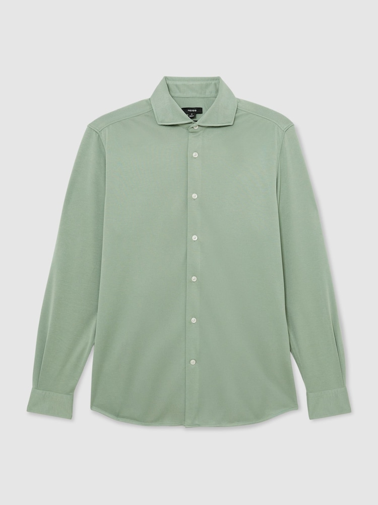 Reiss Green Davaro Stretch-Modal Cutaway-Collar Shirt Regular-Fit - Image 2 of 6