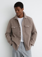 Reiss Oatmeal Melange Demari Wool-Blend Twin-Pocket Overshirt - Image 1 of 7