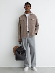 Reiss Oatmeal Melange Demari Wool-Blend Twin-Pocket Overshirt - Image 3 of 7