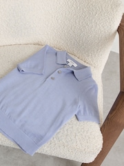Reiss Sky Blue Manor 9-13 yrs Merino Wool Short-Sleeve Polo Shirt - Image 3 of 3