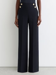 Reiss Navy Carley Wide-Leg Button-Detail Trousers - Image 4 of 8