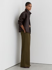 Reiss Khaki Green Cora Petite Wide-Leg Pleated Trousers - Image 1 of 7