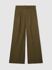 Reiss Khaki Green Cora Petite Wide-Leg Pleated Trousers - Image 2 of 7