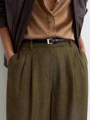 Reiss Khaki Green Cora Petite Wide-Leg Pleated Trousers - Image 4 of 7