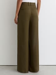 Reiss Khaki Green Cora Petite Wide-Leg Pleated Trousers - Image 5 of 7