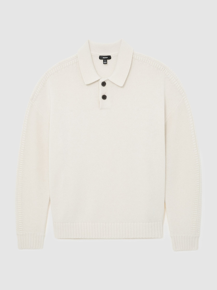 Reiss White Elm Wool-Blend Half-Button Polo Jumper - Image 2 of 6