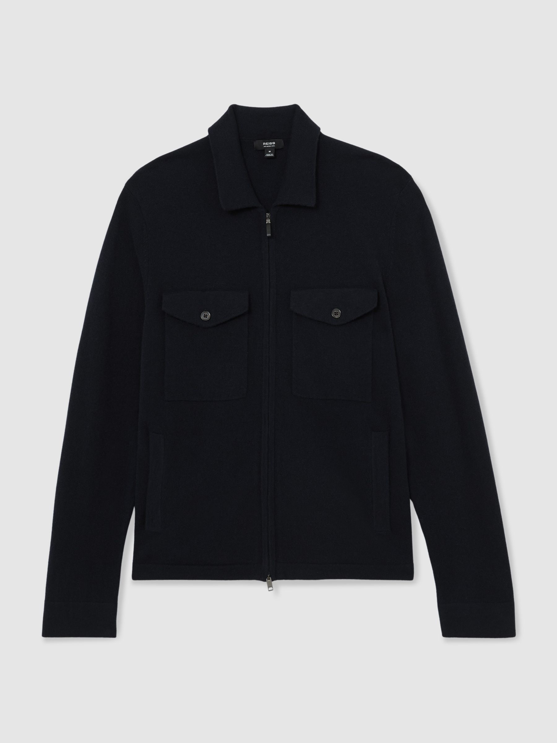 Buy Reiss Navy Dunstall Wool Knitted Zip-Through Overshirt from