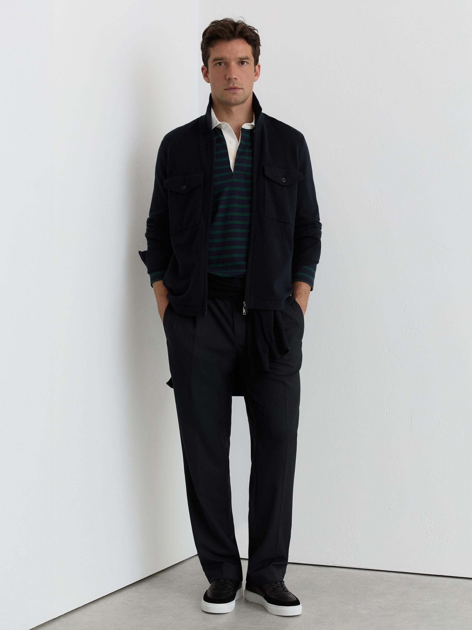 Buy Reiss Navy Dunstall Wool Knitted Zip-Through Overshirt from