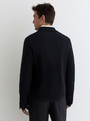 Laivasto - Reiss Dunstall Wool Knitted Zip-Through Overshirt - Kuva 6 / 7