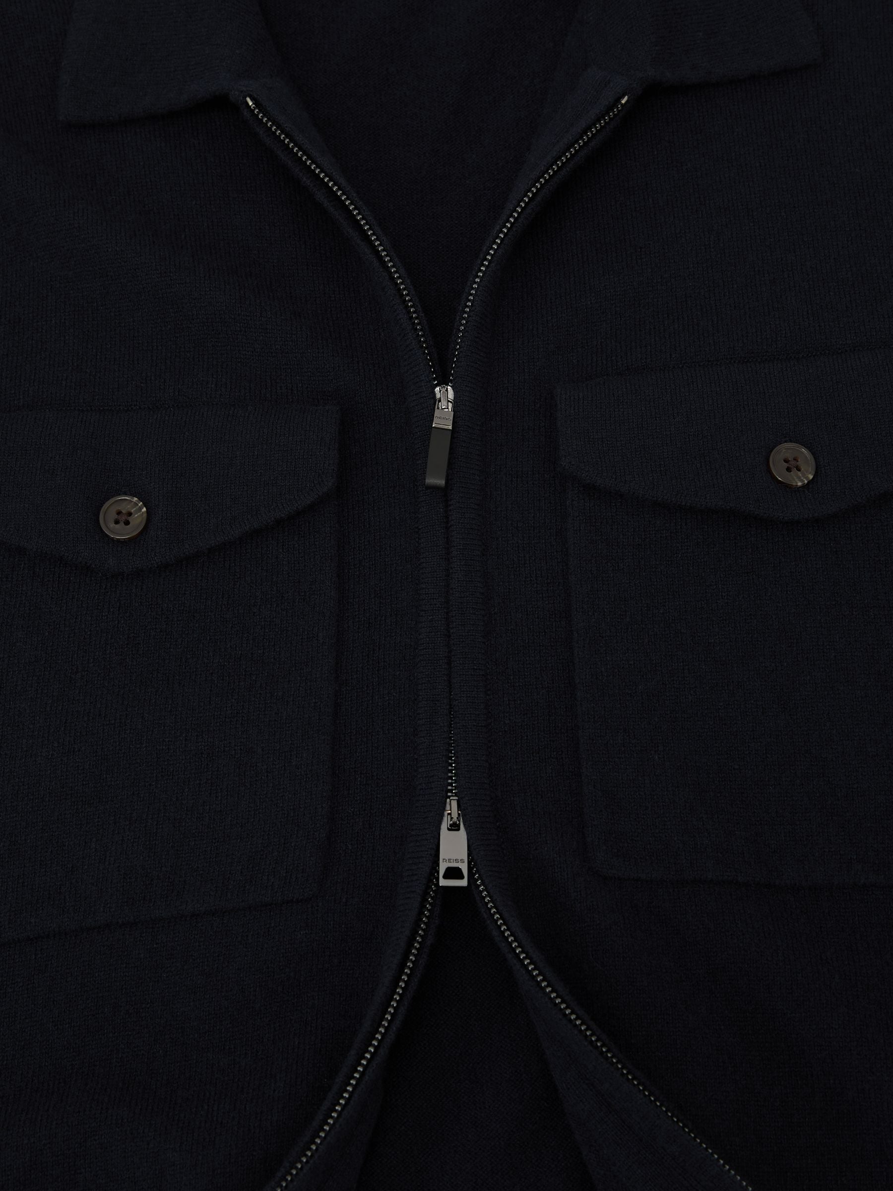 Buy Reiss Navy Dunstall Wool Knitted Zip-Through Overshirt from
