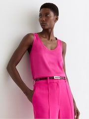 Reiss Fuchsia Pink Ruby Silk-Front Cami Top - Image 1 of 6