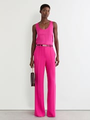 Reiss Fuchsia Pink Ruby Silk-Front Cami Top - Image 3 of 6