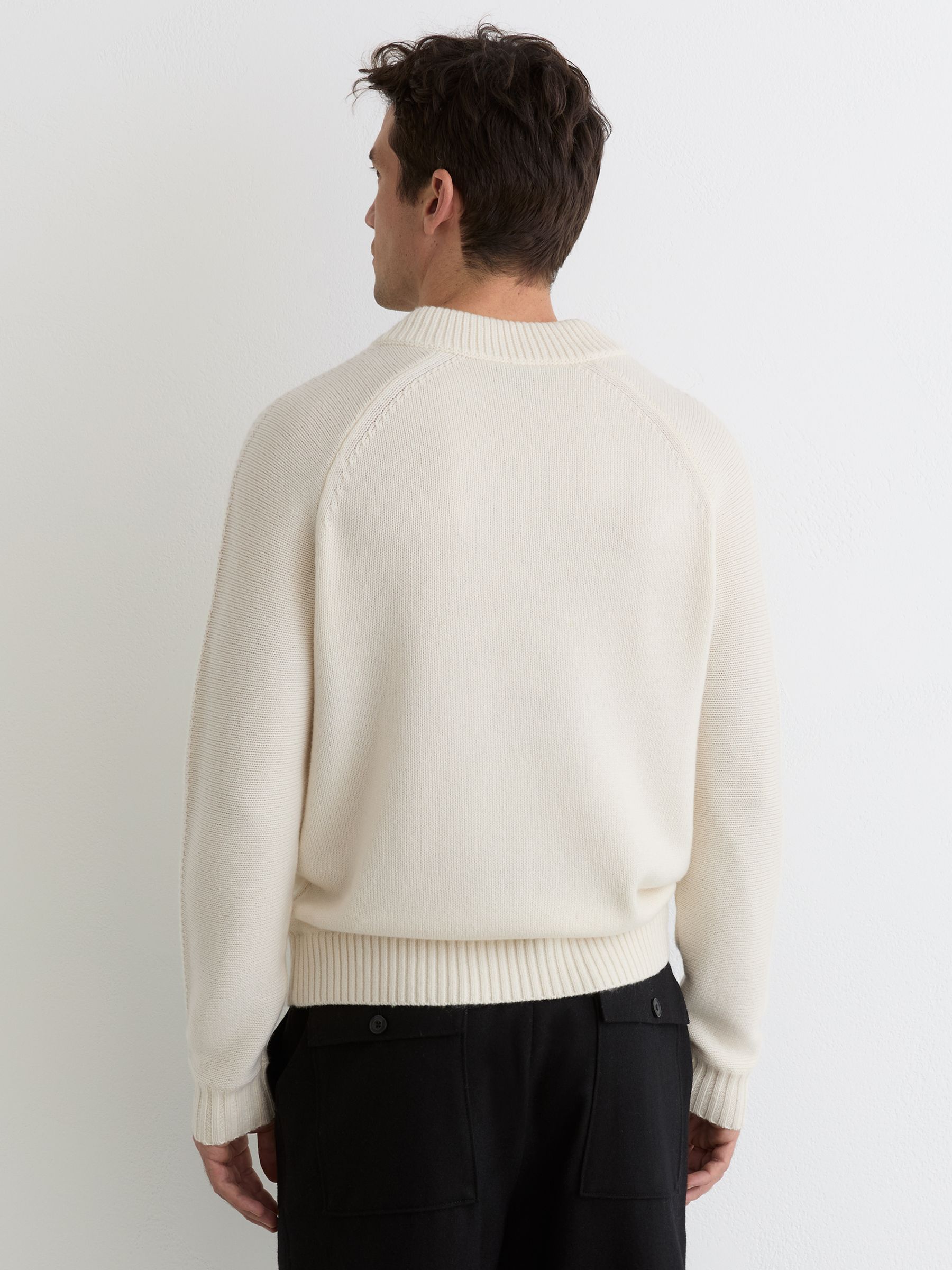 Buy Reiss White Hawthorne Wool-Blend Rib-Detail V-Neck Jumper from