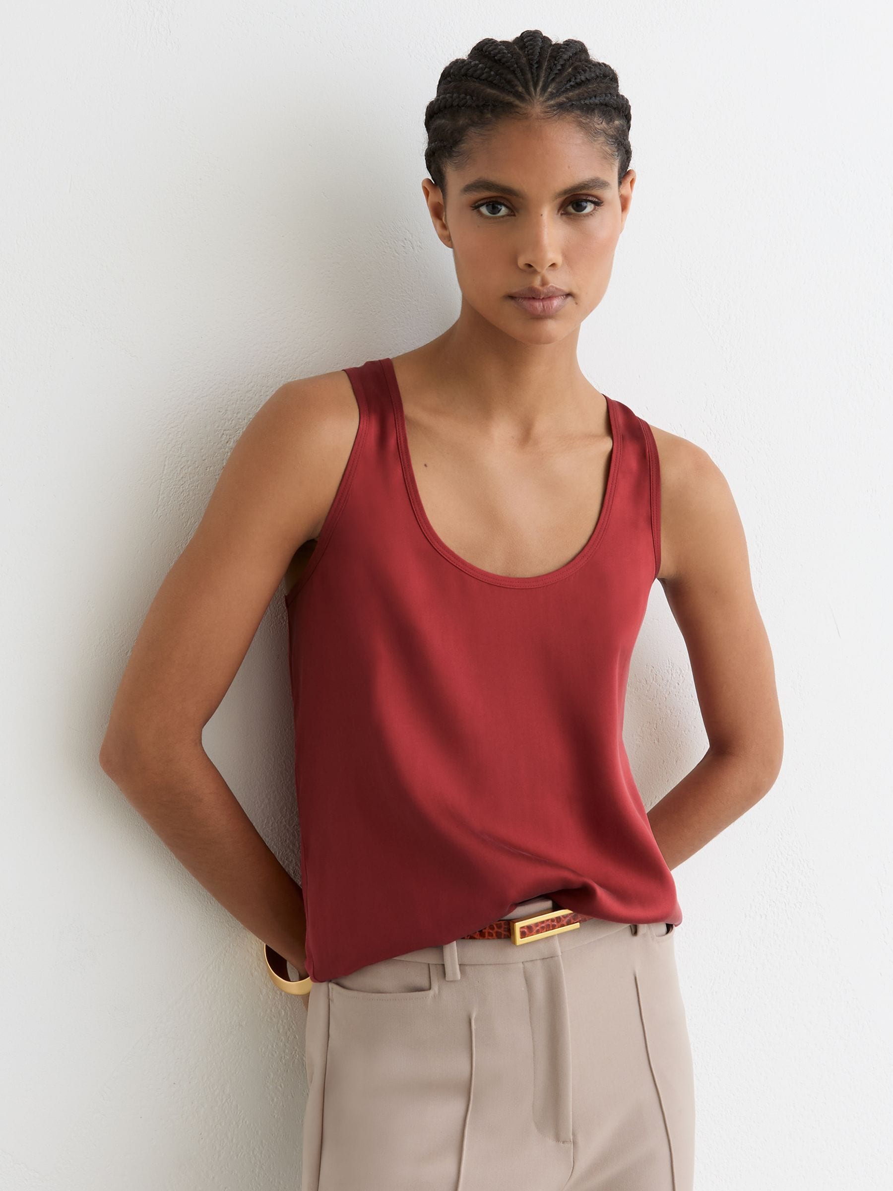 Reiss Rose Red Silk-front Cami Top