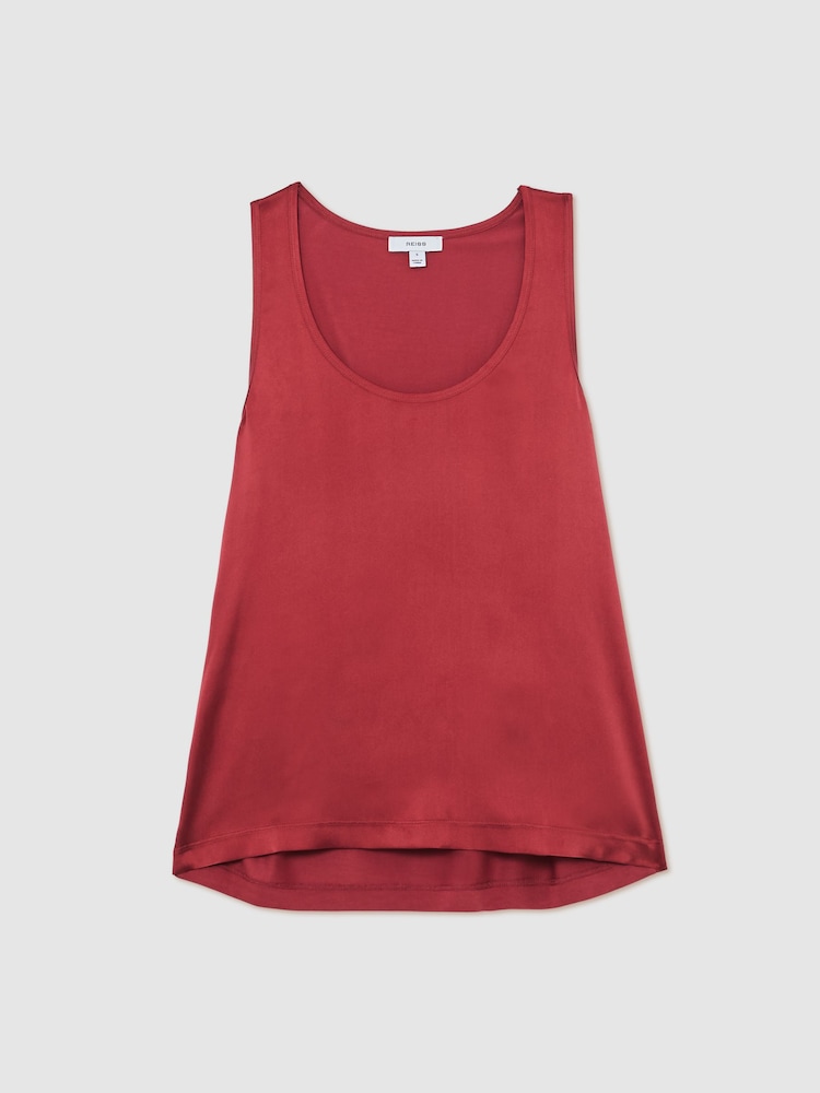 Reiss Rose Red Ruby Silk-Front Cami Top - Image 2 of 6