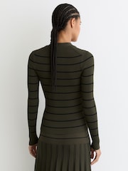 Reiss Khaki Green/Black Lauralee Stripe Craft-Stitch Rib-Knit Top - Image 5 of 6