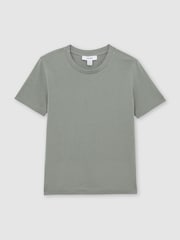 Reiss Dark Sage Bless Cotton Crew-Neck T-Shirt - Image 1 of 5