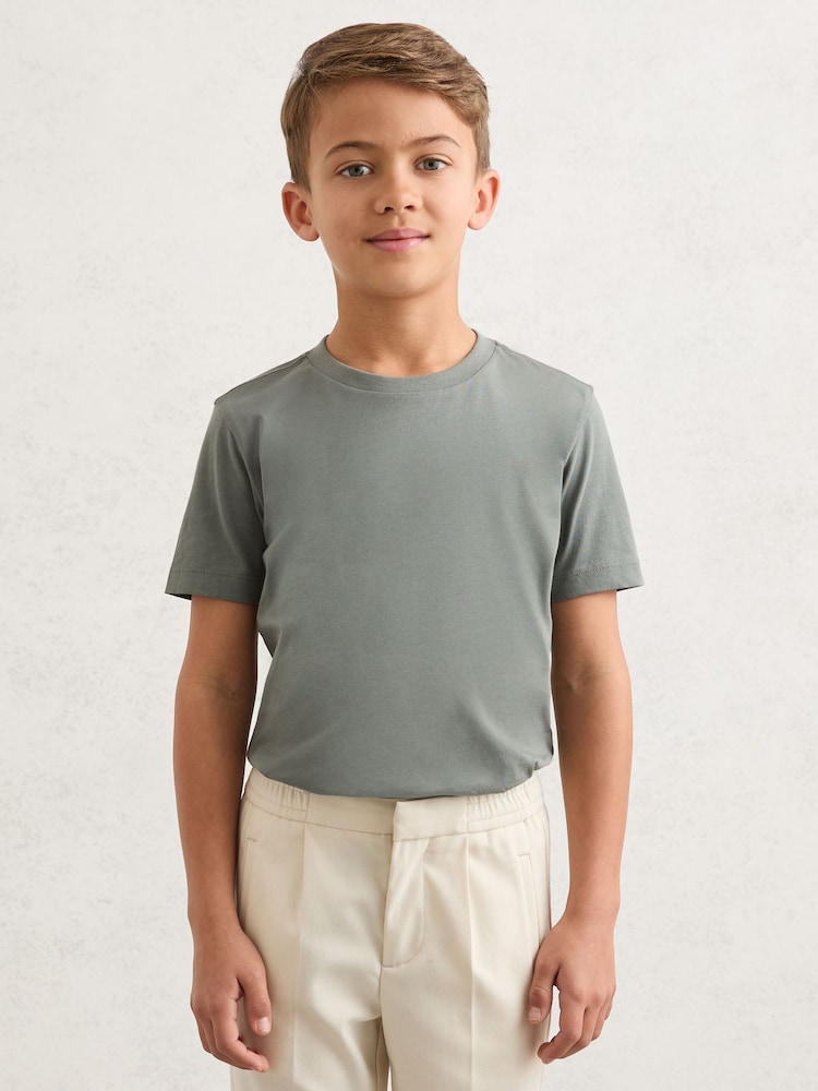 Reiss Dark Sage Bless Cotton Crew-Neck T-Shirt - Image 2 of 5