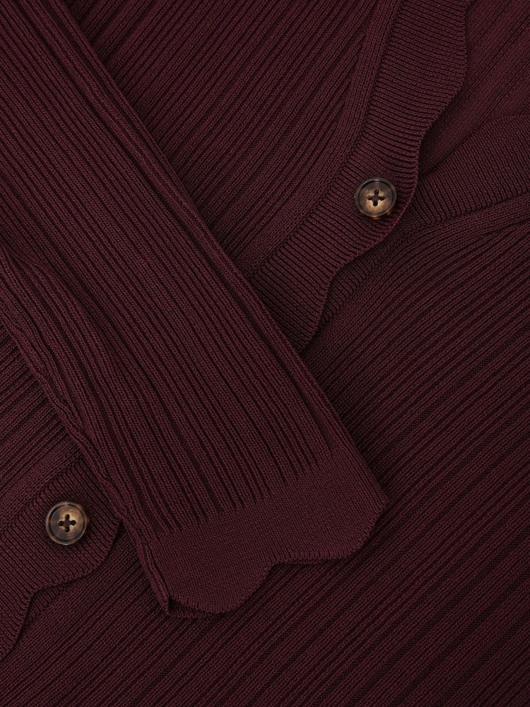 Reiss Burgundy Vinny Rib-Knit Scallop-Trim Cardigan - Image 6 of 6 Reiss Burgundy Vinny Rib-Knit Scallop-Trim Cardigan - Image 6 of 6